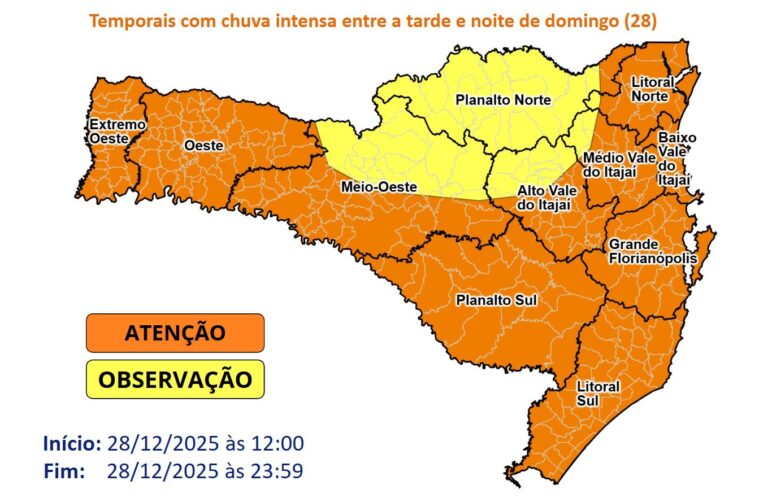Santa Catarina inicia a última semana do ano com alerta para temporais