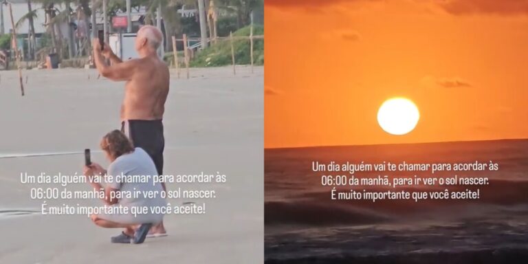 Casal de idosos viraliza ao ser flagrado contemplando o nascer do sol em praia de SC casal-de-idosos-viraliza-ao-ser-flagrado-contemplando-o-nascer-do-sol-em-praia-de-sc