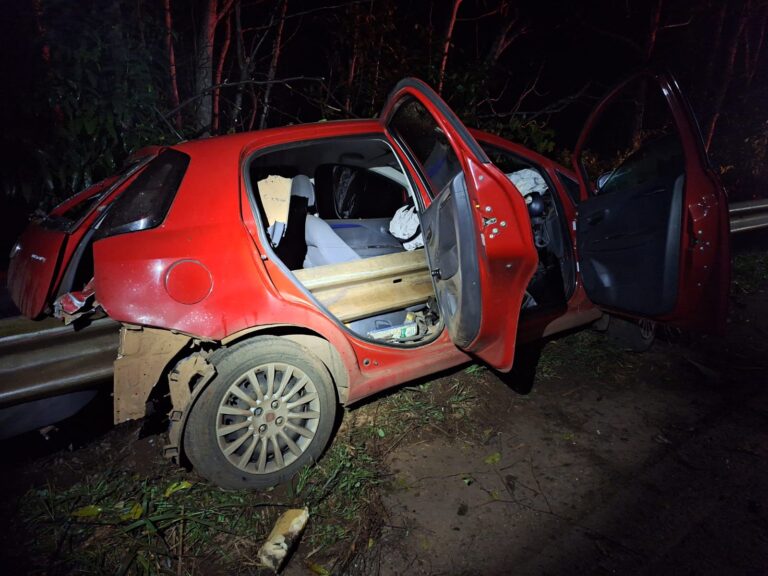 Saída de pista seguida de choque em árvore deixa carro com danos saida-de-pista-seguida-de-choque-em-arvore-deixa-carro-com-danos